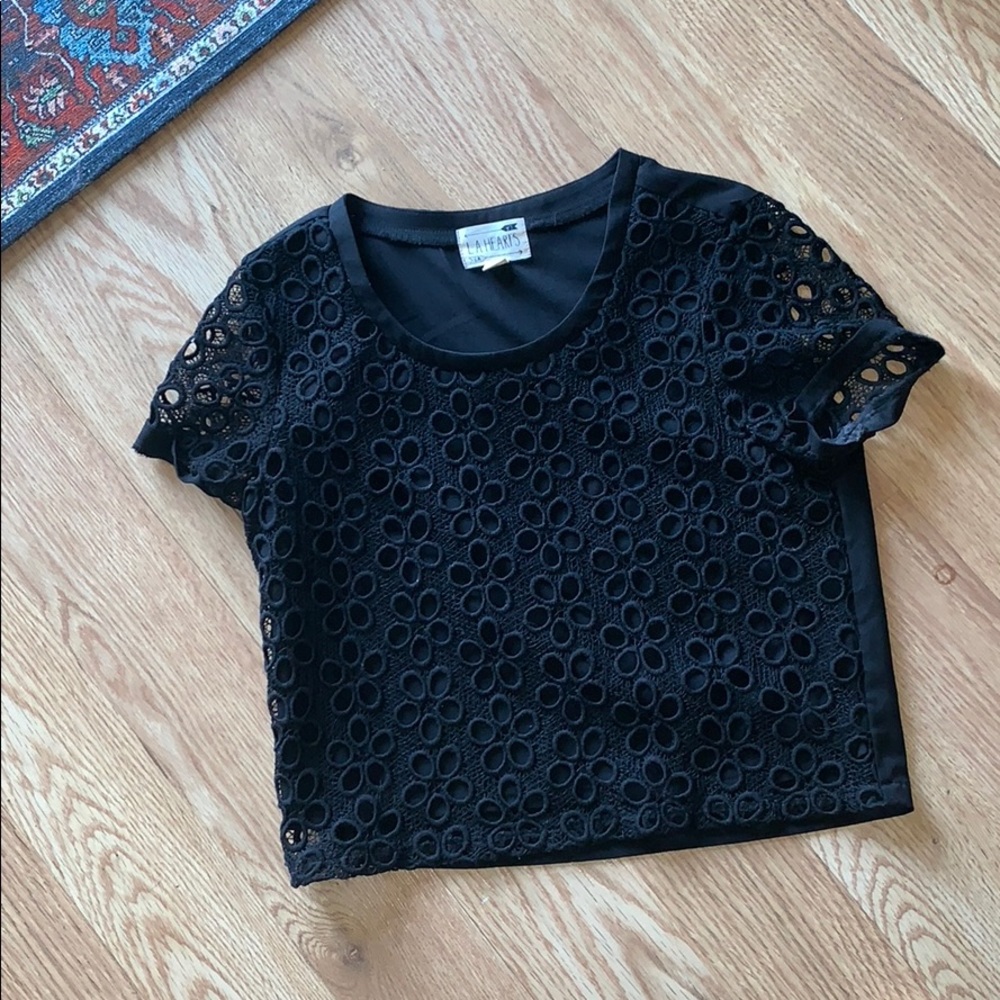 LA Hearts Floral Cutout Black Croptop
